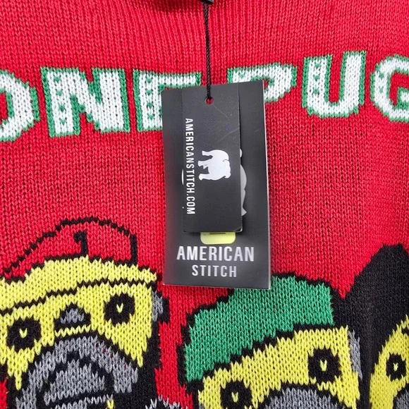 New‎ American Stitch Bone Pugz N Harmony Ugly Christmas Sweater Red XL Menswear - Picture 6 of 11